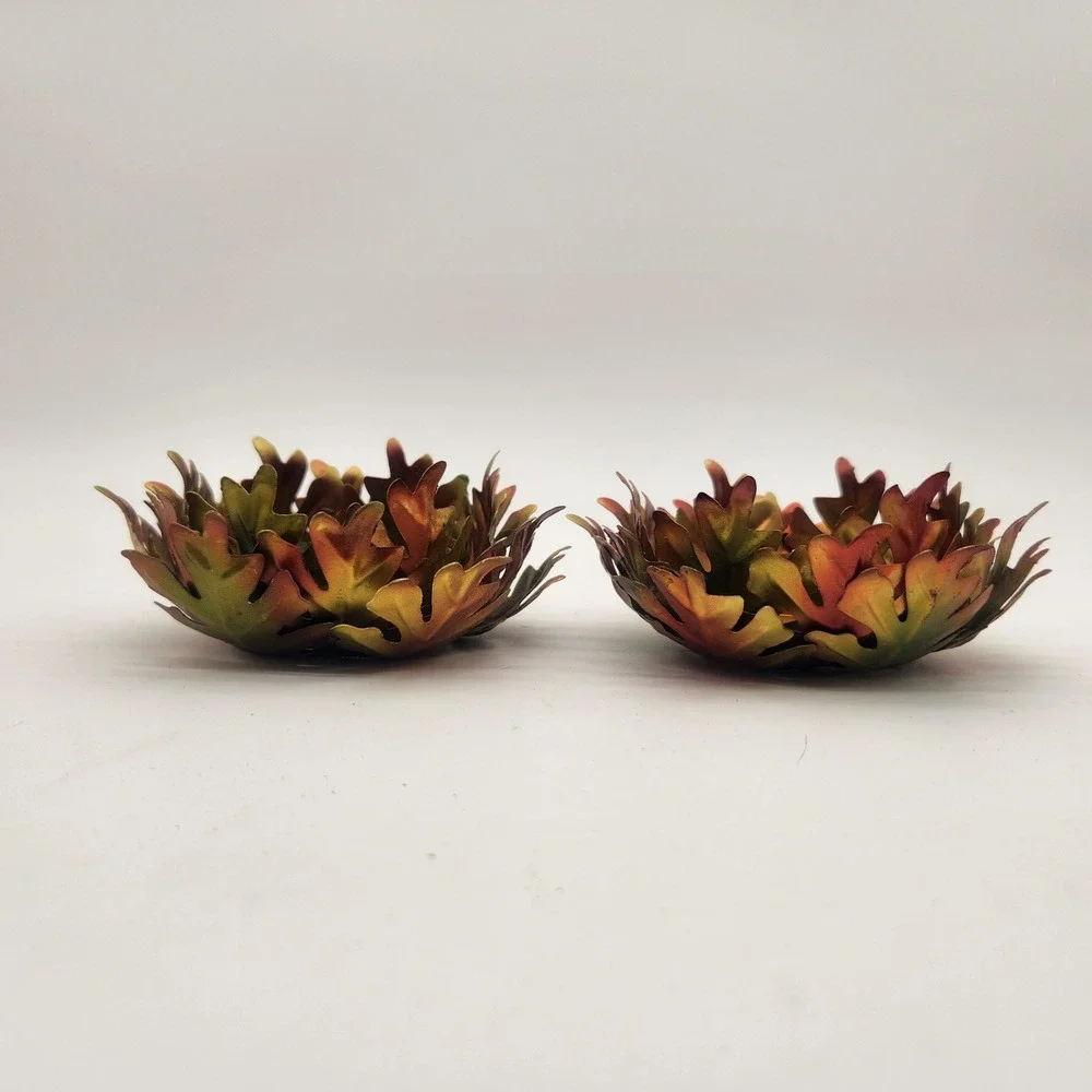 Fall Leaf‎ 3D Tealight Candle Holders Set of 2 Autumn Colors Delicate Decor